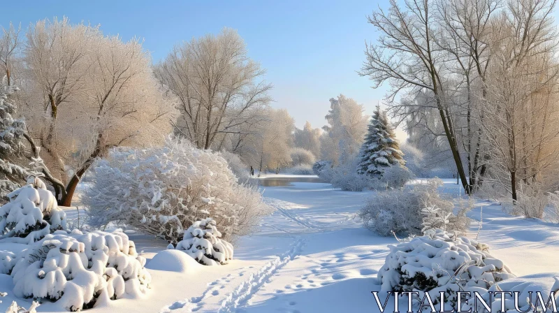 Serene Winter Park: Snowy Trees and Peaceful Path AI Image