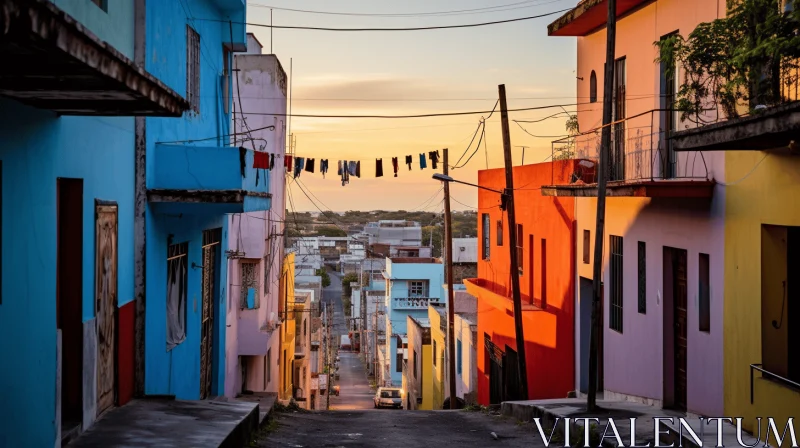 Captivating Colored Houses at Sunset: Afro-Caribbean Influence AI Image