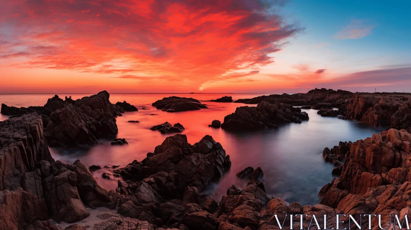 Captivating Red Sky and Rocky Seascape in Australian Landscapes AI Image