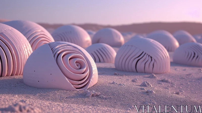 Ethereal 3D Desert Landscape with Pink Organic Forms AI Image