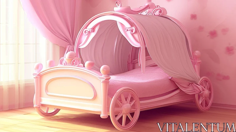 Pink Princess Bed | 3D Rendering | Carriage Shape AI Image