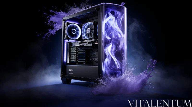 Sleek Black and Purple Gaming PC Case with Purple Illumination AI Image