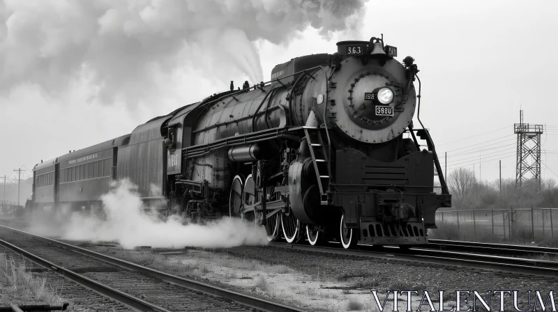 Black and White Steam Locomotive in Motion | Number 3985 AI Image