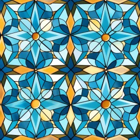 Blue and Yellow Floral Stained Glass Pattern