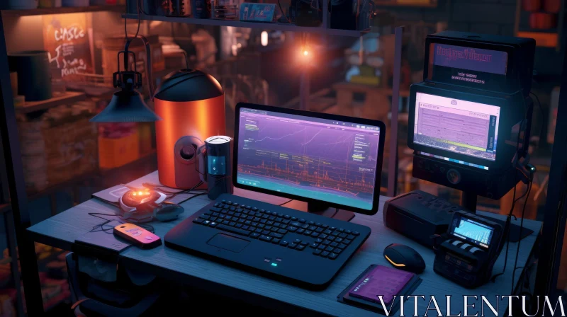 Dark Hacker Desk Scene - Intriguing Technology Image AI Image