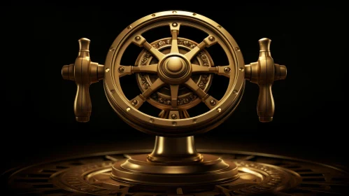 Golden Ship Steering Wheel 3D Rendering