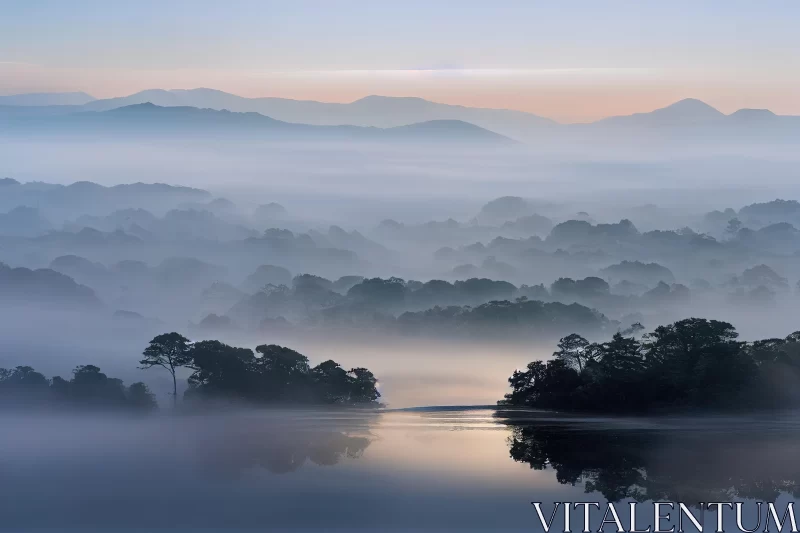 Misty River in the Mountains: A Serene and Romantic Landscape AI Image