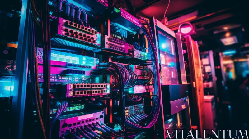 Server Room Technology - Illuminated Network Setup AI Image