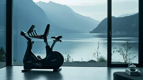 Stunning Home Gym with Stationary Bike and Scenic Window View