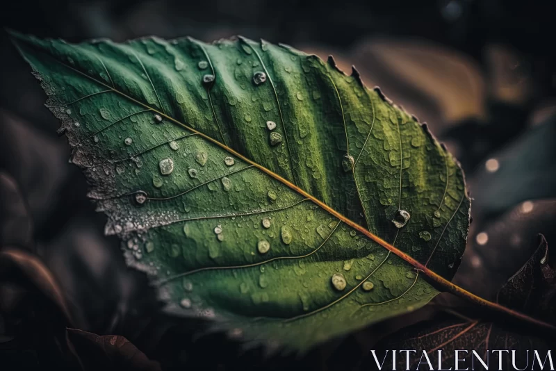 Tranquil Leaf Covered by Rain Droplets - Capturing the Essence of Nature AI Image
