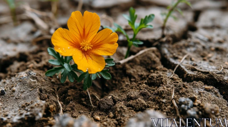 Beautiful Orange Flower in Dry Cracked Earth - Symbol of Hope and Resilience AI Image