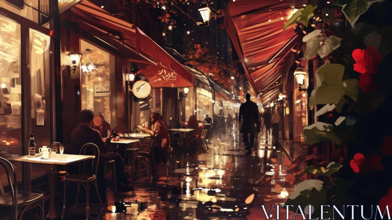 Charming Parisian Night: Captivating Street Painting AI Image