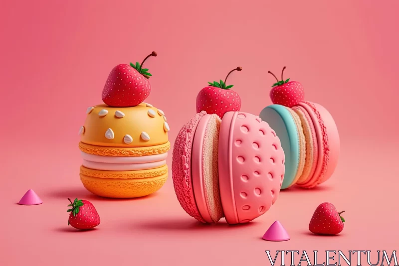 Exquisite Macaron Designs on a Pink Background | Bold Use of Color AI Image