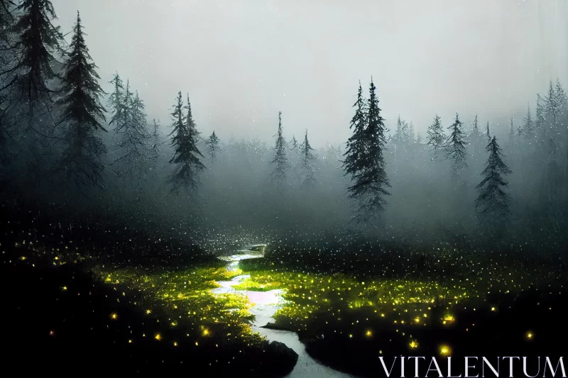 Fireflies in the Dark Forest: A Captivating Fantasy Art AI Image