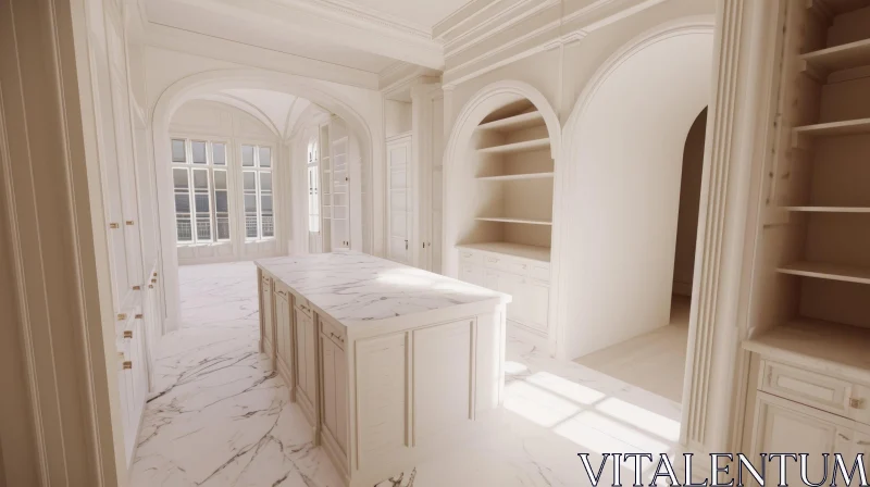 Luxurious Kitchen with Marble Island | Elegant and Spacious AI Image