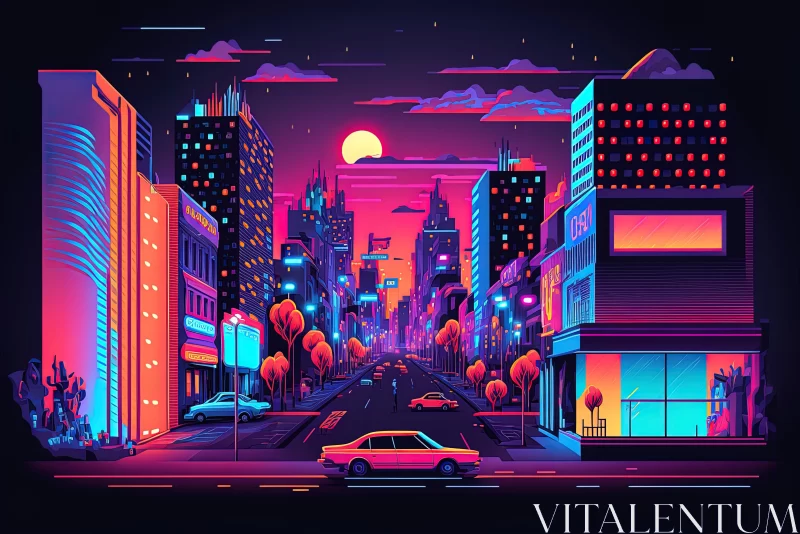 Neon Cityscape Illustration: Retro Pop Art Inspirations AI Image