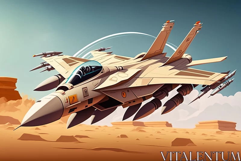 Playful Fighter Jet Illustration Flying Over Desert AI Image