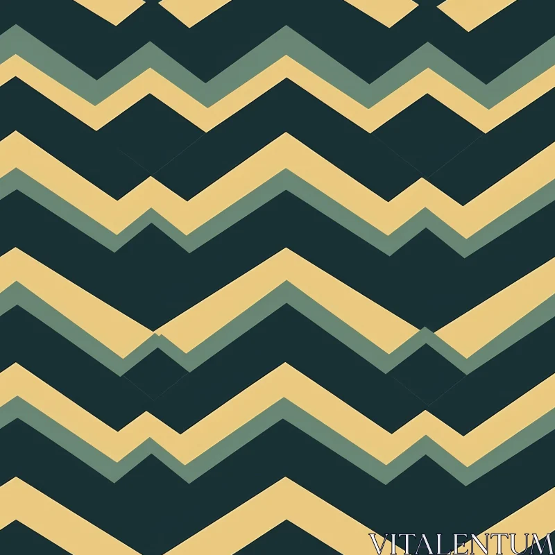 Retro Green and Yellow Chevron Pattern on Dark Blue AI Image