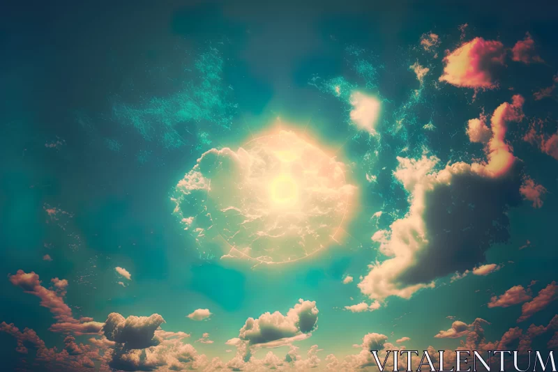 Sunshine through Dark Cyan and Gold Clouds - Surreal Abundance AI Image