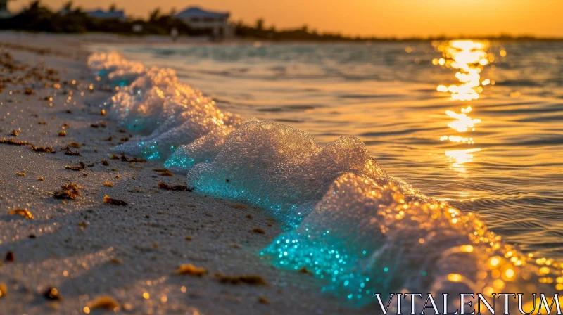 Captivating Wave of Turquoise Seawater with Fluffy Foam on the Shore AI Image