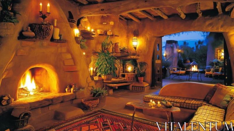 Cozy Rustic Living Room with Fireplace AI Image