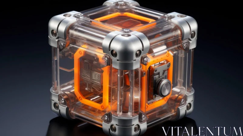 Futuristic 3D Transparent Cube with Orange Elements AI Image