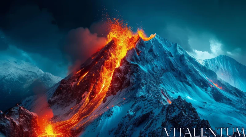 Majestic Volcanic Eruption at Night - Stunning Landscape AI Image