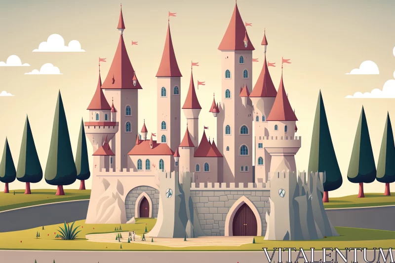 Castle Illustration in Flat Style | Cinema4d Artwork AI Image