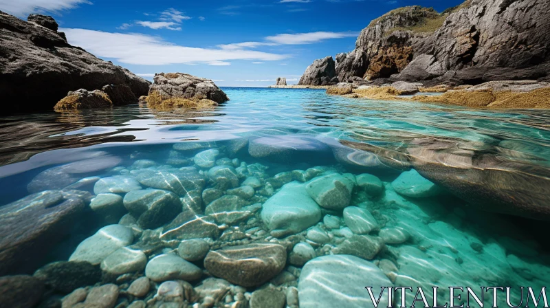 Clear Blue Sea with Rocks and Cliffs - Captivating Serenity AI Image