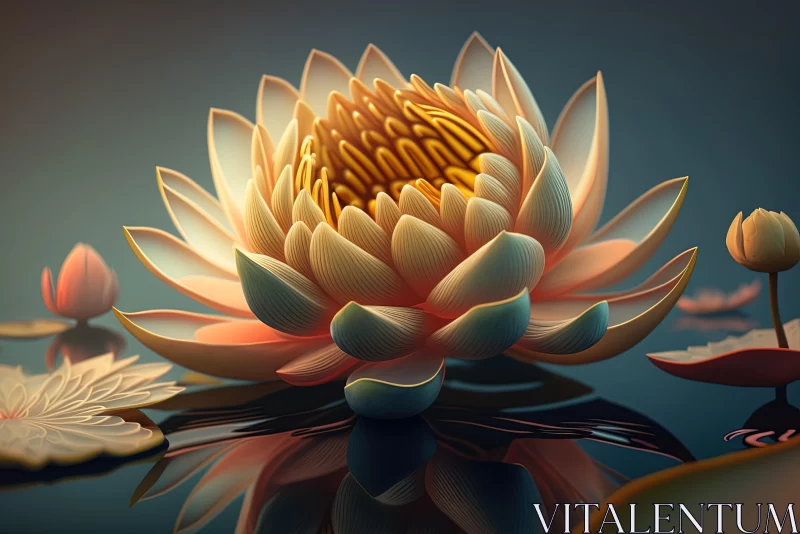 Intricate 3D Water Lily Illustration in Sci-Fi Style AI Image