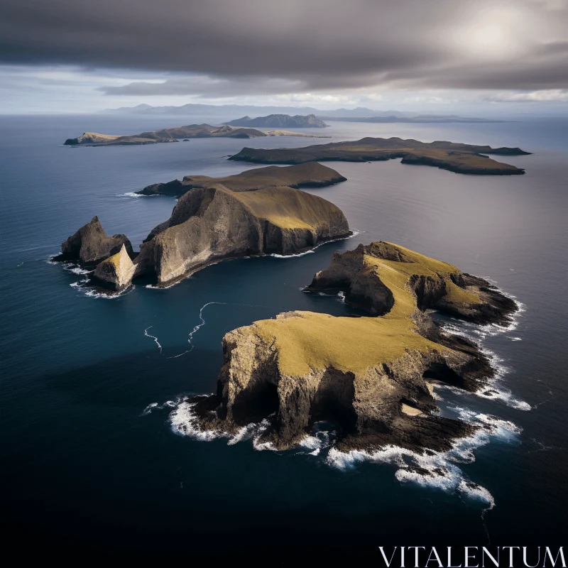 Aerial Shot of Islands in the Sea - Dramatic Lighting and Realistic Brushwork AI Image