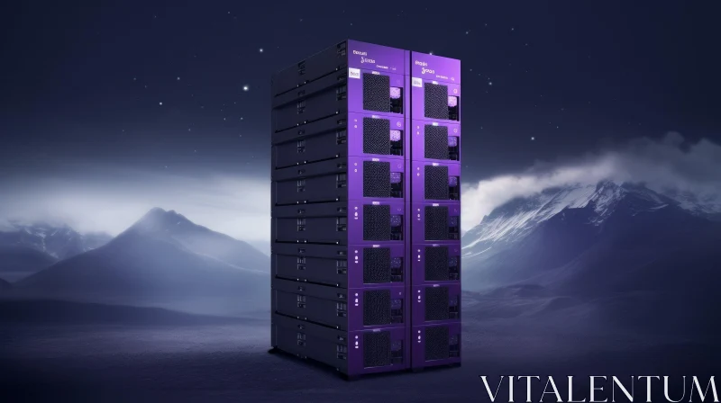 Black and Purple Computer Servers Stack in Night Sky AI Image
