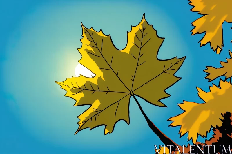 Captivating Cartoon: Yellow Maple Leaf Soaring Against Blue Sky AI Image