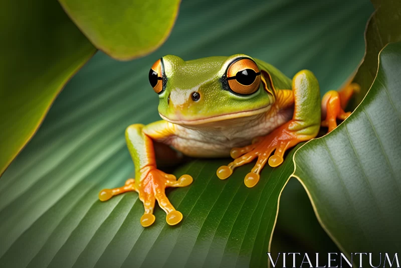 Captivating Green Frog on Leaf - Nature-Inspired Imagery AI Image