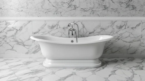 Elegance and Luxury: Classic Freestanding Bathtub in White Marble