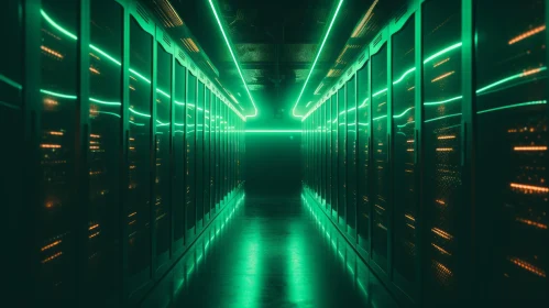 Enigmatic Neon Lights in a Cyberpunk Hallway