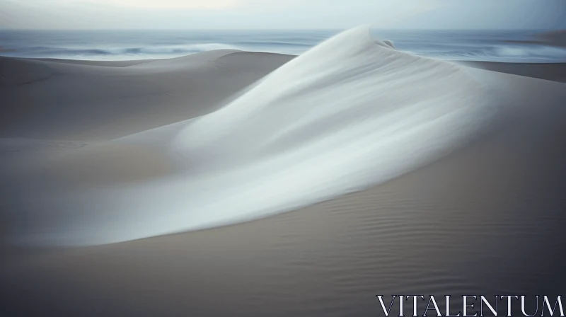 Ethereal Geometry: Serene Landscape of Sand Dunes and White Clouds AI Image