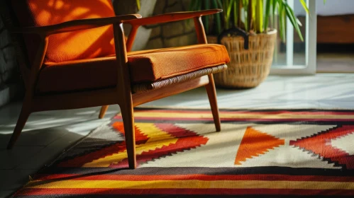 Orange Fabric Mid-century Modern Armchair in Bright Room