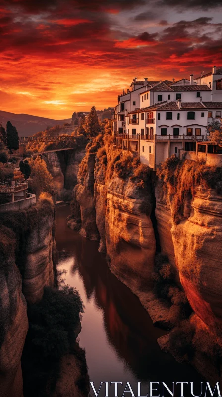 AI ART Romantic Sunset in a Spanish Cliff Top Town