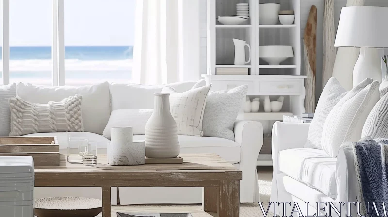 Serene Coastal Living Room with Ocean View AI Image