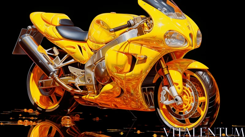 Yellow Motorcycle Riding on Reflection - Hyperrealistic Paintings AI Image