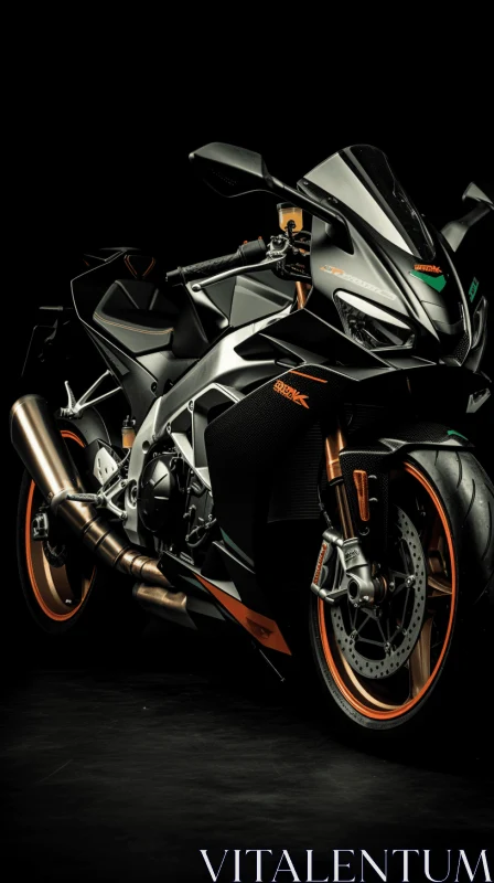 Captivating Black and Orange Motorcycle in Dark Silver and Dark Emerald AI Image