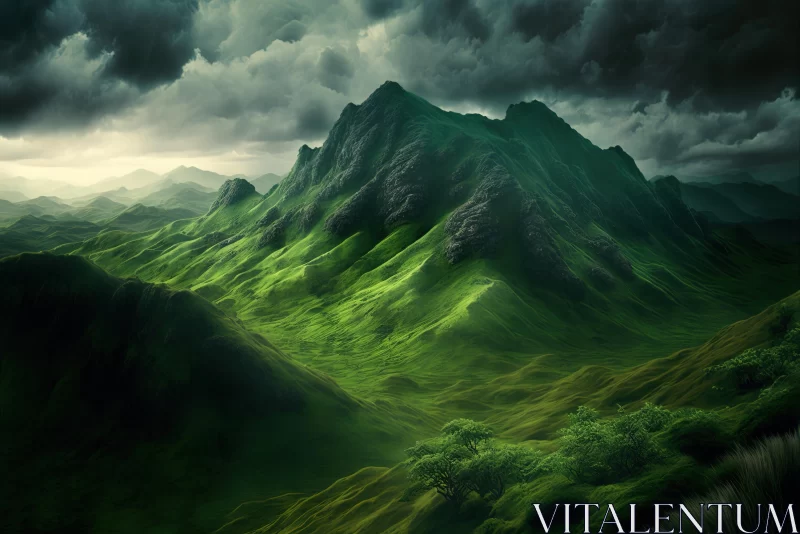 AI ART Captivating Green Field and Majestic Mountains - Detailed Nature Depictions
