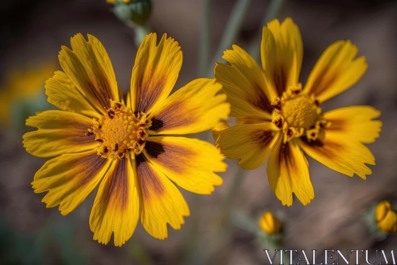 Captivating Yellow Flowers on Brown Ground - Wildlife Photography AI Image