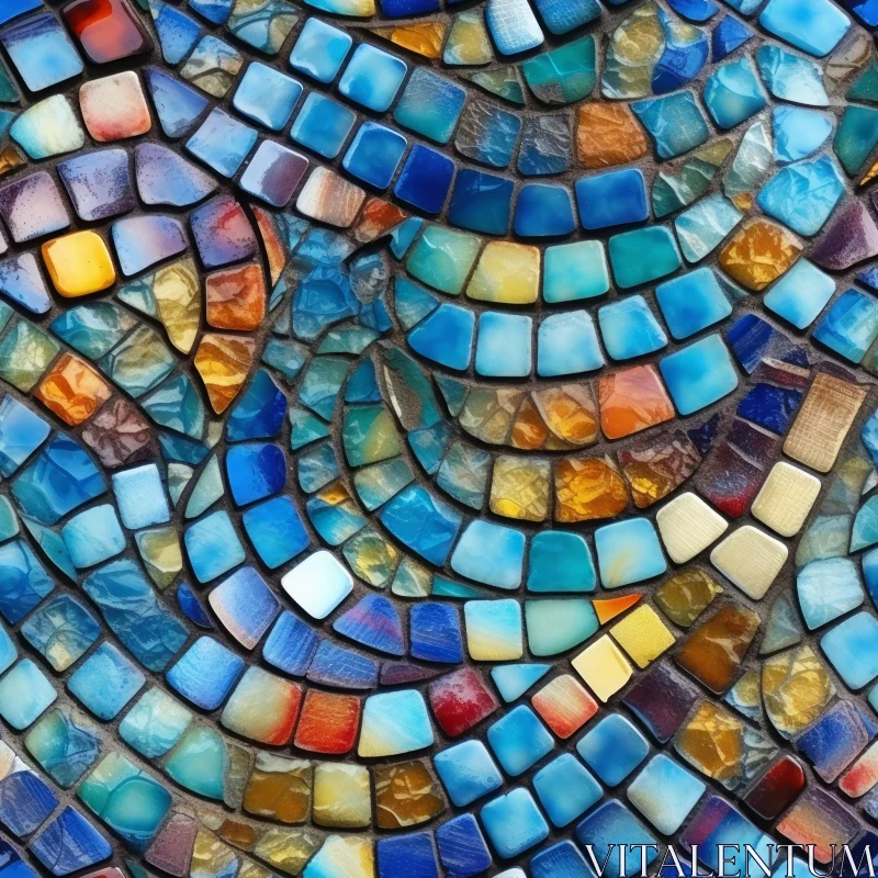 Circular Mosaic Tiles in Blue, Green, Yellow, and Red AI Image