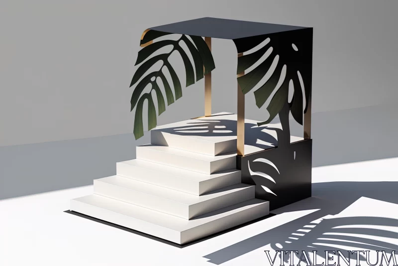 Enigmatic Tropics: Black Book Stand with Leaf - Architectural Compositions AI Image