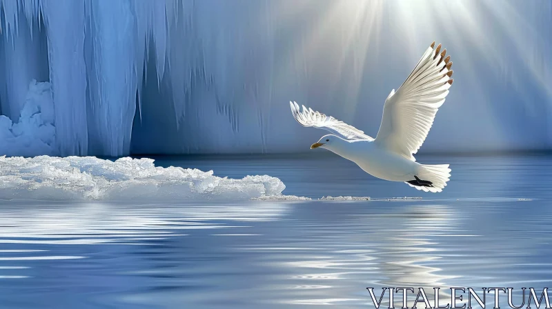 Graceful Seagull Soaring Above the Sparkling Water AI Image