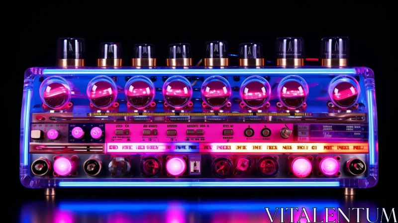 Vintage Audio Amplifier with Glowing Neon Light AI Image