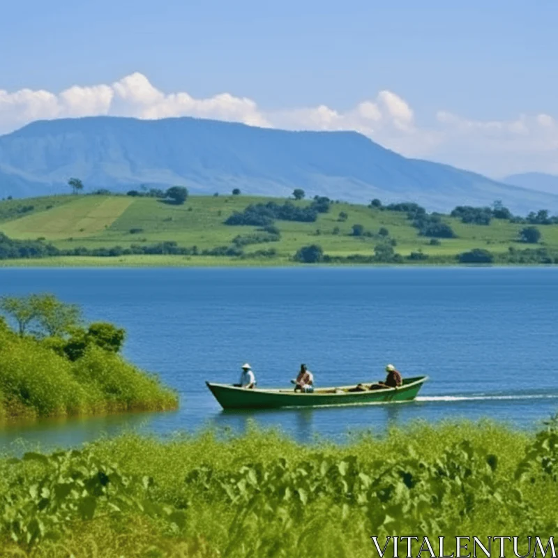 Boating on a Serene Lake: Captivating Nature Photography AI Image