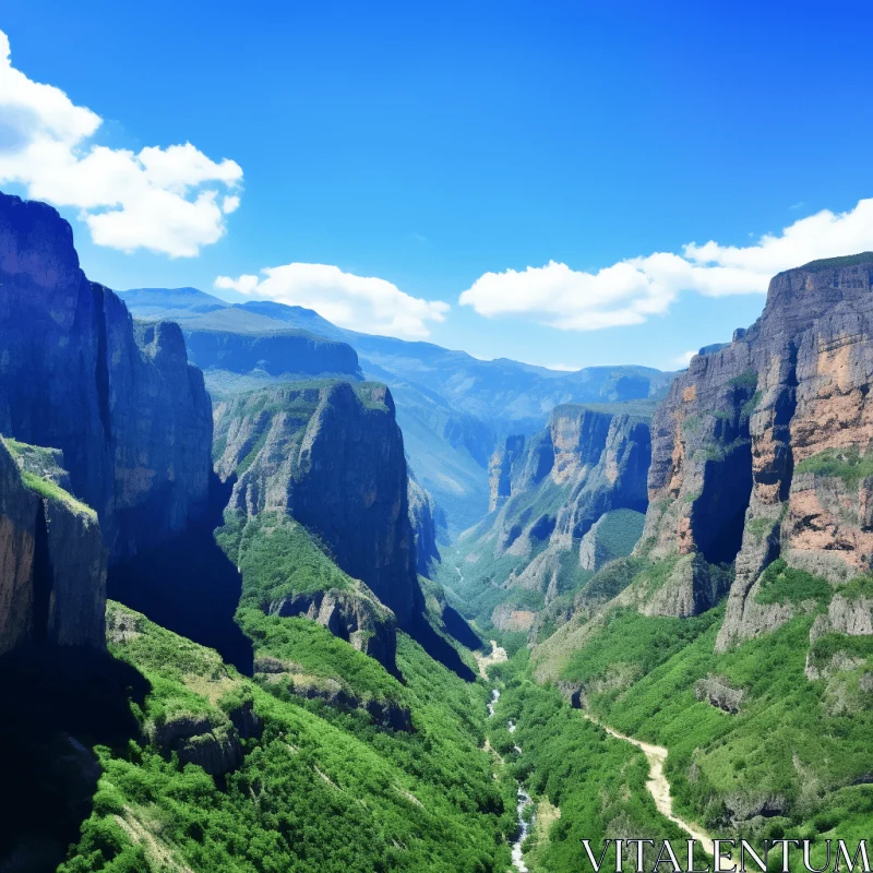Captivating Nature: A Stunning Gorge with Green Valley and Trees AI Image